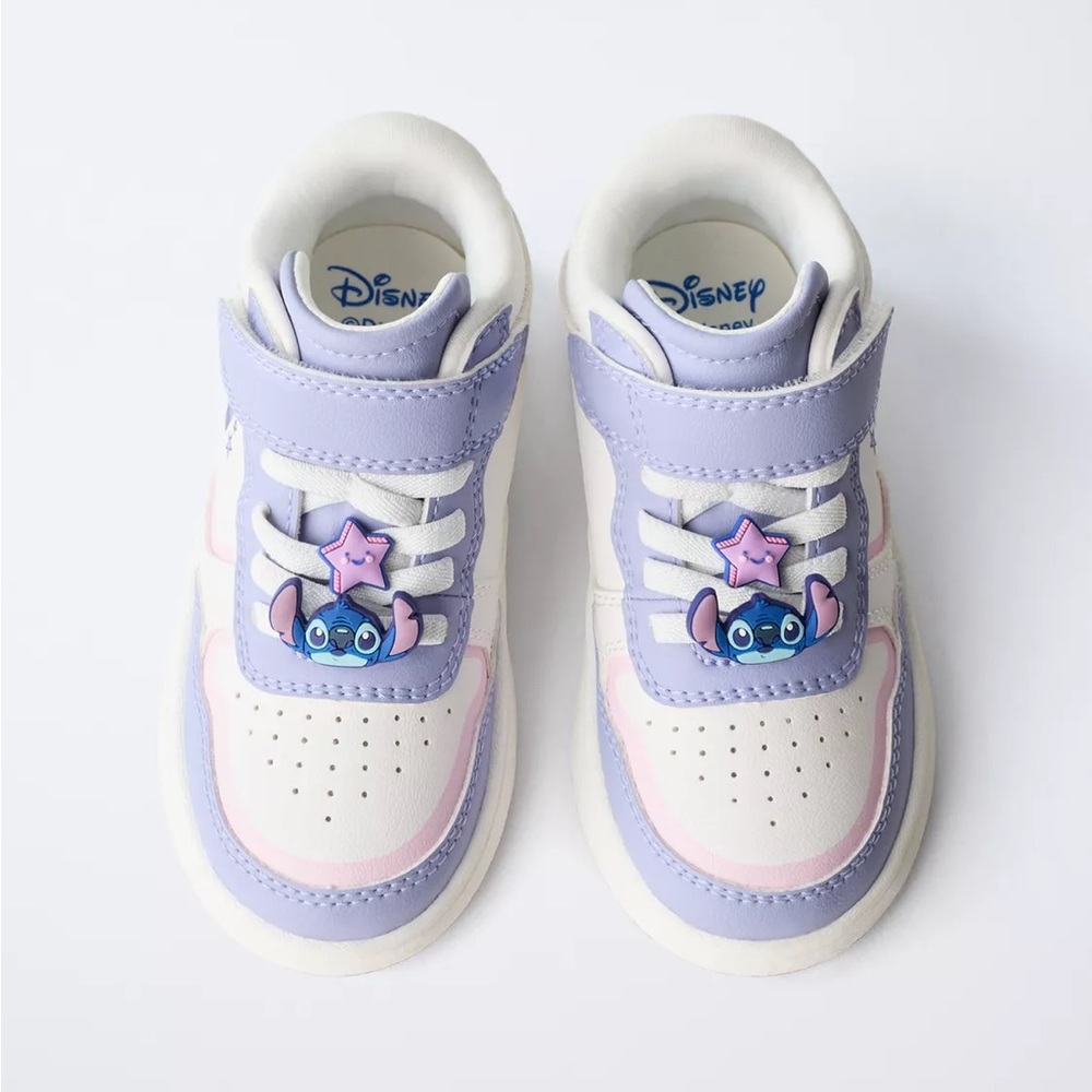 New Zara Lilo & Stitch Disney High Top Sneakers Velcro Closure Purple Pink White